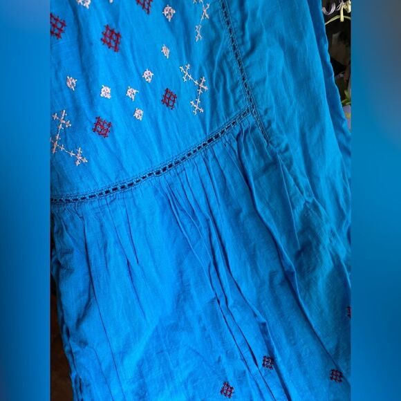 Monsoon Prue Embroidered Mini Dress  Blue Lined 100% Cotton Ruffle Sz Small - Picture 10 of 15